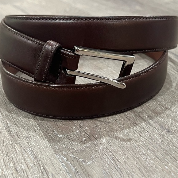 Saks Fifth Avenue Sz 46 Antique Brown Aniline Kipskin Shoulder Made in USA Belt - Picture 11 of 13
